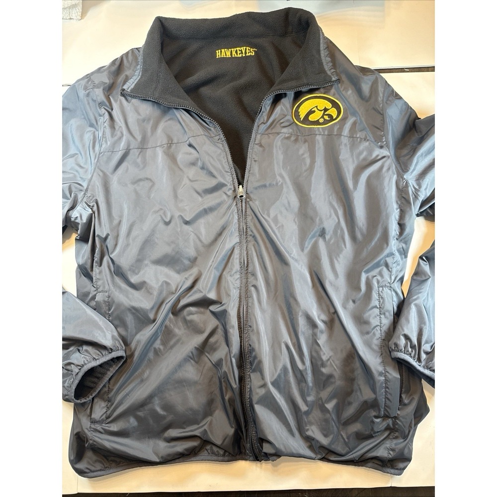 Iowa Hawkeyes Jacket 2XL‎ Reversible Fleece Windbreaker Black NCAA Full Zip Mens